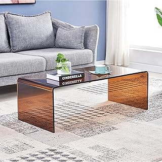 SMARTIK Glass Coffee Table, Modern Amber Coffee Tables for Living Room, Small Rectangle Tempered Glass Waterfall Sofa End ...