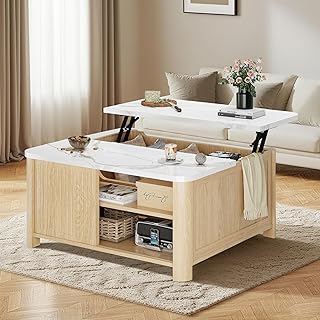 Decofy Lift Top Coffee Table with Storage, 31.5" Mid Century Modern Square Coffee Tables for Living Room, Large Hidden Sto...