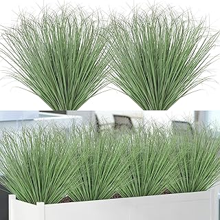 Betylifoy Artificial Grass Plants Outdoor 12 Bundles Fake Wheat Grass UV Resistant Faux Shrubs Bushes Plant Light Green On...