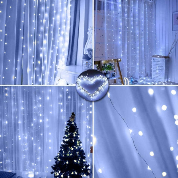 Party scene illuminated with decorative string lights