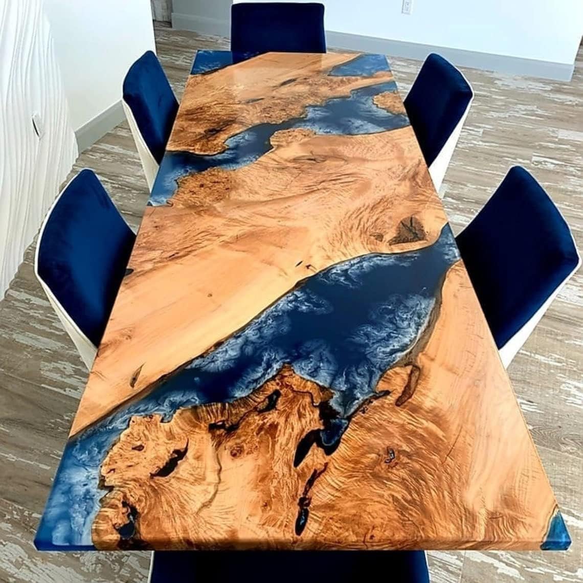 Luxury resin dining table centerpiece in modern dining room