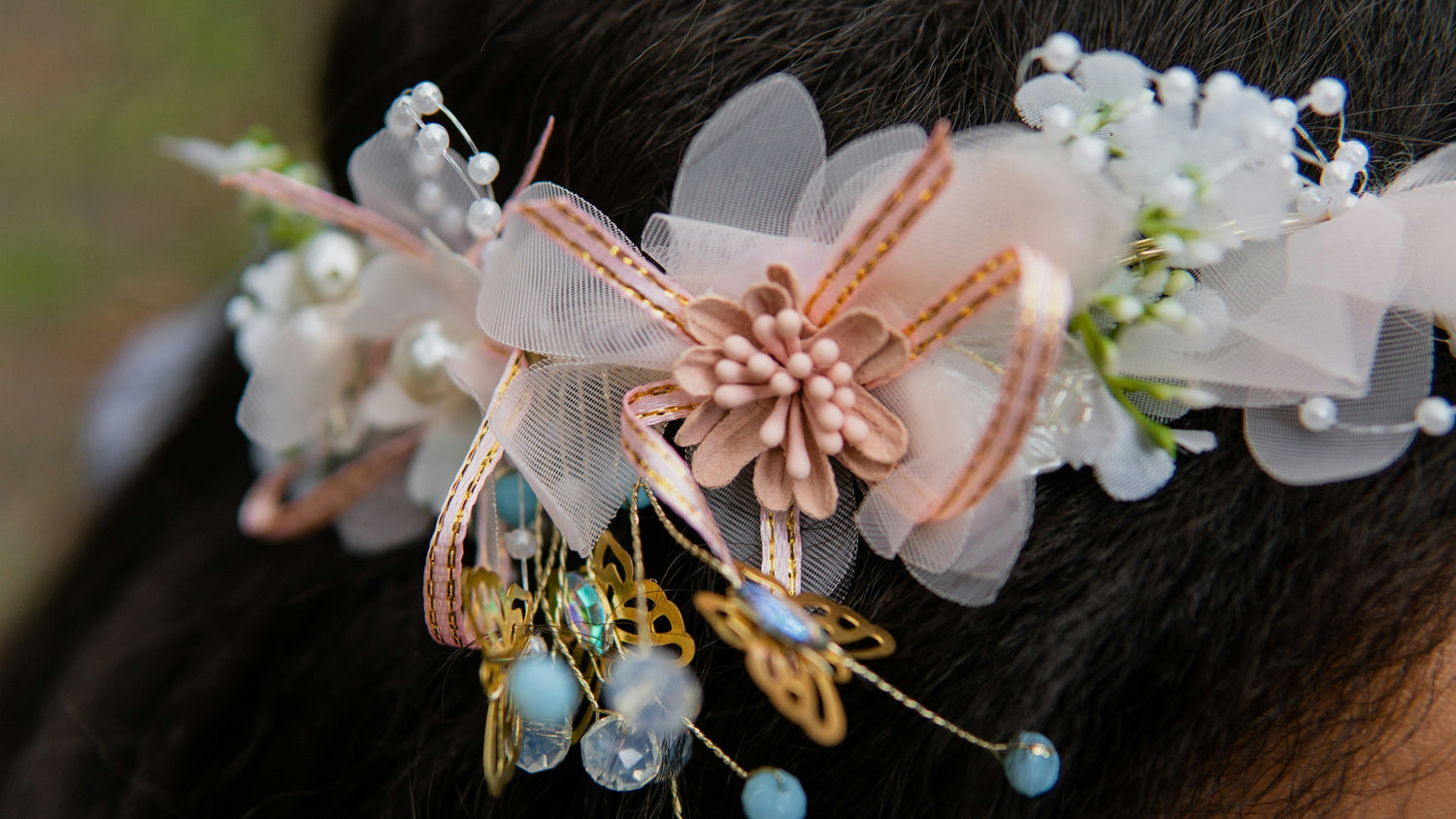 Bridal tiara hair accessory styled for wedding ceremony