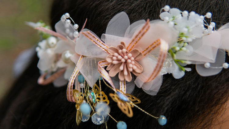 Bridal tiara hair accessory styled for wedding ceremony