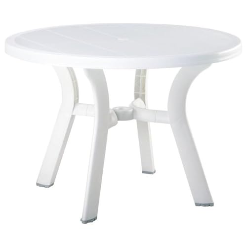 Pemberly Row 5 Piece Set 42" Round Resin Patio Table and 4 Resin Chairs in White