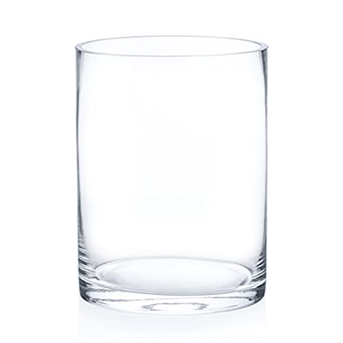 Enova Floral Clear Glass Cylinder Vase 6 x 8 Inches, Clear Flower Vases, Pillar Candle Hurricane Floating Candle Holder Va...