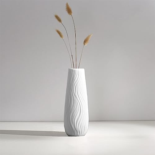 White Ceramic Vase, 8.4" H, Artistic Flower Vase Classic Style for Fireplace Bedroom Kitchen Living Room Centerpieces Offi...