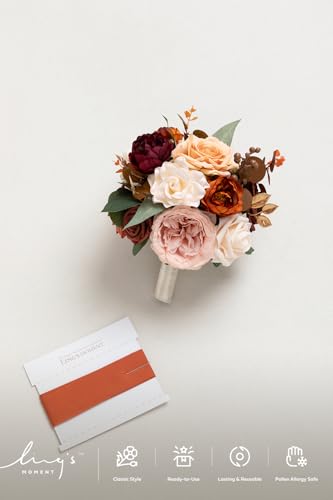 Ling's moment Terracotta Artificial Wedding Flower Bouquets for Bridesmaids Burnt Orange Floral Bouquet Rust Bridal Bouque...
