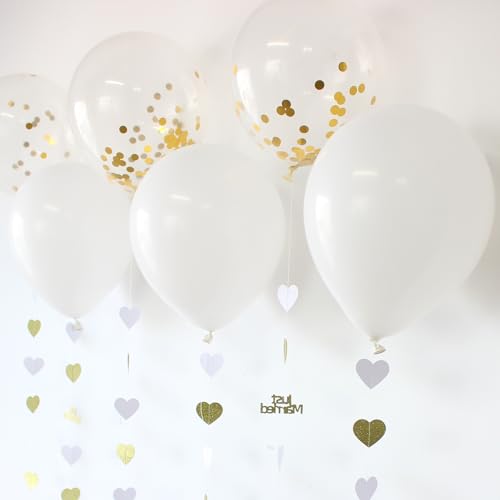 Blopee Gold Just Married Wedding Party Decorations Gold/White Heart Just Married Garland and Balloons for Wedding Bridal S...