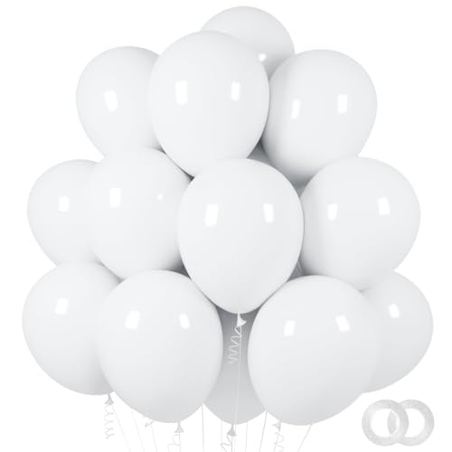 ASIYUHY White Balloons 100 Pack 12 Inch White Latex Party Balloons with 2 Rolls of Ribbon Helium Balloons for Wedding Birt...