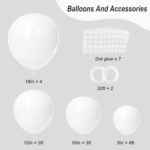 RUBFAC 135pcs White Balloons Different Sizes 18 12 10 5 Inch for Garland Arch, Latex Balloon for Wedding Birthday Party Ba...