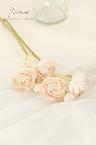 Floroom Ranunculus Artificial Flowers 18 Pcs Champagne Faux Silk Mini Ranunculus Bulk Fake Wedding Filler Flowers for DIY ...