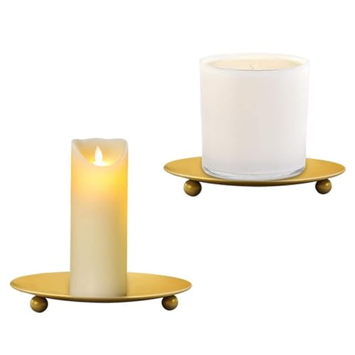2 pcs Golden Iron Plates Candle Holders,Suitable for Home Decoration, Wedding Anniversaries, Birthday Parties, Holiday Din...