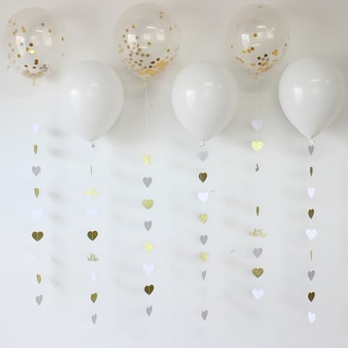 Blopee Gold Just Married Wedding Party Decorations Gold/White Heart Just Married Garland and Balloons for Wedding Bridal S...