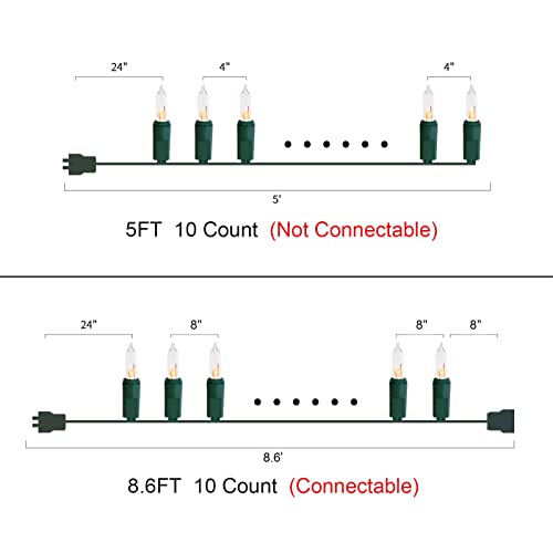 MULTI-SPARKING Christmas Lights 5Ft 10 Counts Classic Clear Incandescent Mini String Lights Green Wire Warm White for Indo...