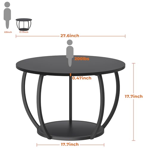 GreenForest Round Coffee Table with 2-Tier Open Storage, 27.6 inch Small Circle Coffee Tables with Adjustable Feet, Modern...