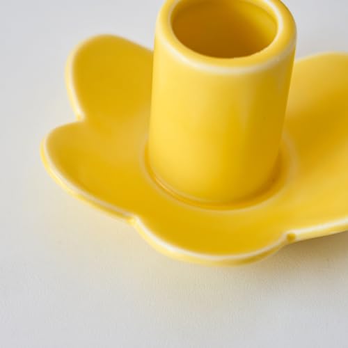 Colorful Ceramic Candlestick Holders Set of 4, Cute Easter Taper Candle Holders Chic Flower Shaped Table Centerpiece for W...