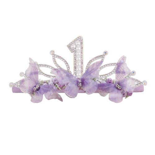 cherrboll Baby Girl Birthday Crown Floral Headband, Soft Flower Head Wrap Tiara Hairband for 1-3 Years Old Toddlers Kids F...