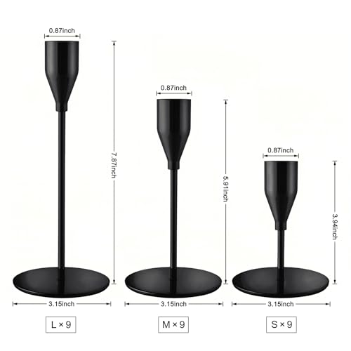 ECHFSM Black Taper Candle Holders for Wedding Table Centerpiece,Tall Taper Candlestick Holders Bulk Set of 27,Metal Candle...