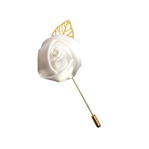 WeddingBobDIY 12Pieces/lot Groom Boutonniere Wedding Silk Rose(3.5cm) Flowers Accessories Prom Pin Man Suit Decoration White