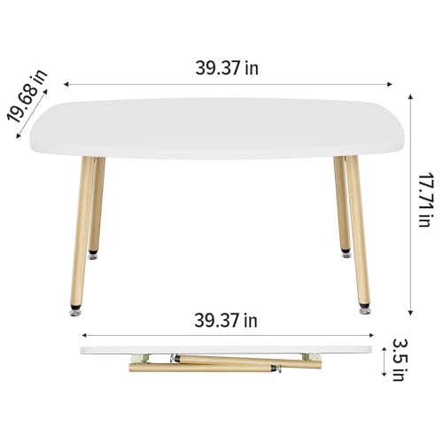 WOHOMO Folding Coffee Table 39.3'' White Coffee Tables for Living Room Portable Simple Modern Rectangular Center Table for...