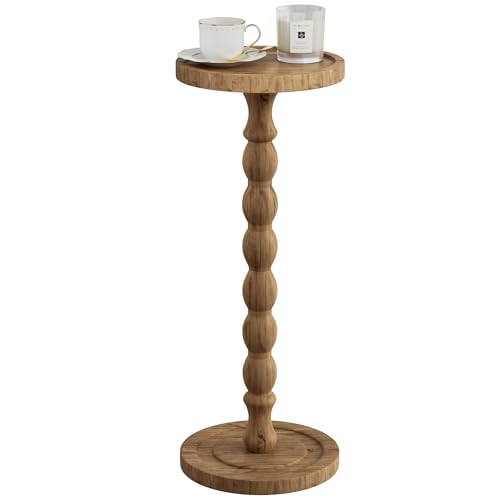 iFaveorr Small Side Table, Rubberwood‌ Drink Table for Small Spaces, Solid Wood Pedestal Coffee Tables, Round End Tables f...