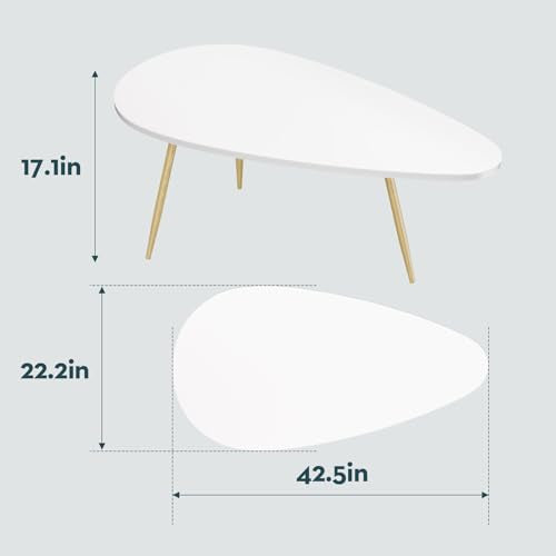 SAYGOER Modern Coffee Table White Oval Coffee Tables for Living Room Simple Center Table for Small Space Home Office Easy ...