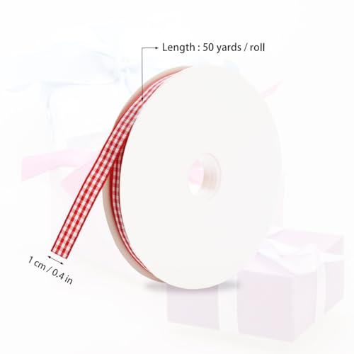 1 Rolls Checker Ribbon, 3/8 Inch x 50 Yards Checkered Ribbon, Woven Edge Check Ribbons, Polyester Woven Edge Ribbons for G...