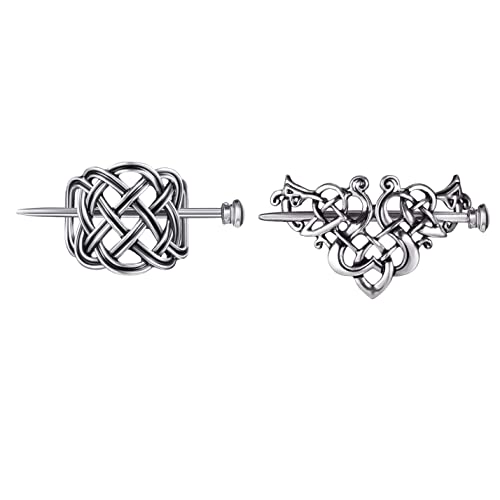2 Pcs Viking Celtic Knots Clips Hairpin Hair Stick Accessories For Long Hair Women Girls Hair Accessories (Silver)