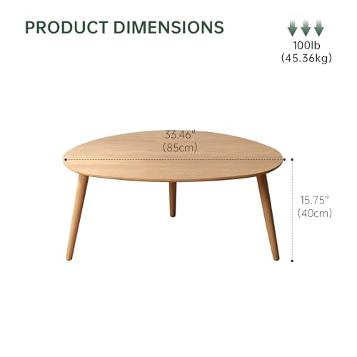Wayshome Small Oval Coffee Table, 100% Solid Wood Coffee Tables Mid Century Modern Table for Living Room Side Table End Ta...