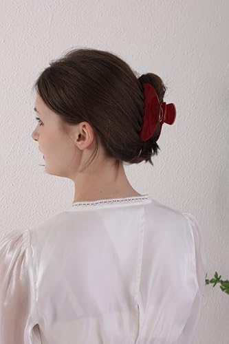 OideGuiing Durable Acetate Hair Clips - 4-Inch Cherry Red Claw Clips for Fine and Thick Hair (Red)