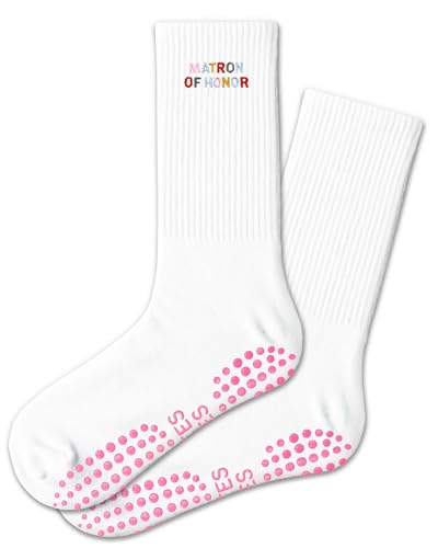 AYQJCBGC Grip Pilates Wedding Crew Socks, Colorful Letter Pilates Socks with Grips for Wedding.