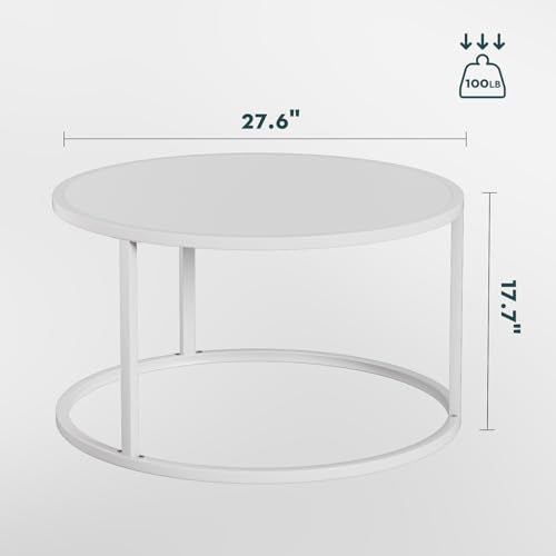 SAYGOER Small Round Coffee Table, White Coffee Tables for Living Room, Modern Center Table for Small Space Home Office Gar...