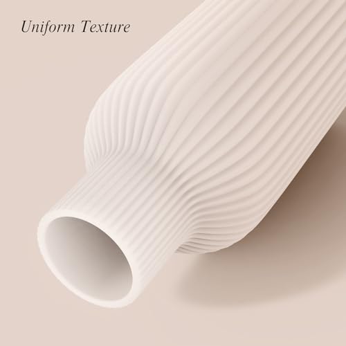 White Ceramic Flower Vase, Minimalist Modern Home Decor, Matte Finish Pampas Grass Vase for Table, Fireplace, Shelf, Mante...