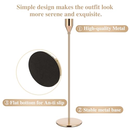 Pink Gold Candle Holders Set of 12 - Candlestick Holders for Taper Candles - Metal Material & Modern Decorative - Fits 3/4...