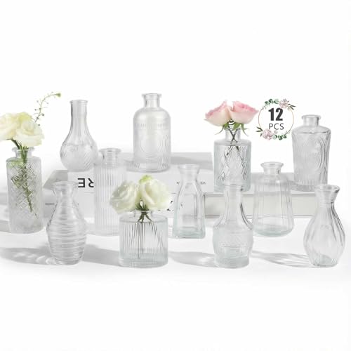 12 Pack Bud Vase in Bulk - BEAHOT Flower Vases for Wedding Decorations, Glass Vase for Table Decorations, Small Vase for H...