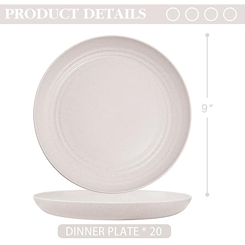 LIYH 20 Pcs Wheat Straw Plates - 9 Inch Unbreakable Dinner Plates - Dishwasher Safe Plastic Plate Reusable - Lightweight P...