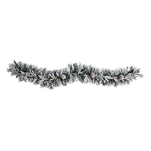 6ft. Flocked Artificial Christmas Garland with Pine Cones and 35 Warm White LED Lights,Green