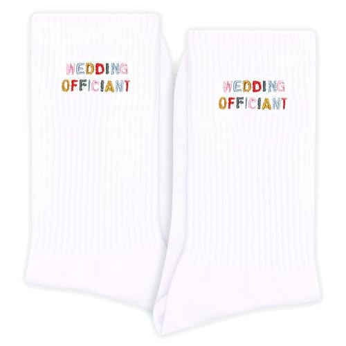 XZMBQ Embroidered Wedding Officiant Socks - Funny Personalized Gifts for Officiant Proposal, Wedding Ceremony, etc., White...