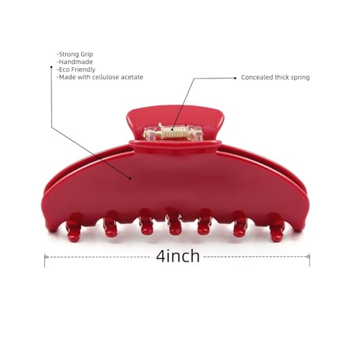 OideGuiing Durable Acetate Hair Clips - 4-Inch Cherry Red Claw Clips for Fine and Thick Hair (Red)