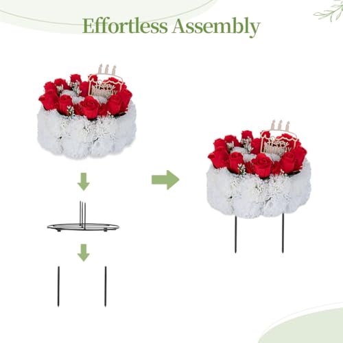 Memobloom Silk Memorial Cake for Cemetery: Grave Decorations Handcrafted Fake Birthday Flowers Cake - Artificial Red Rose ...