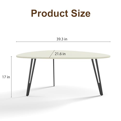 Manora Small Oval Coffee Table White, Modern Coffee Tables for Living Room, Office Coffee Table Small Space, Minimalist Ce...