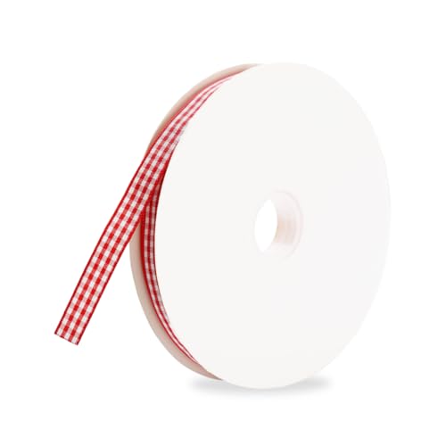 1 Rolls Checker Ribbon, 3/8 Inch x 50 Yards Checkered Ribbon, Woven Edge Check Ribbons, Polyester Woven Edge Ribbons for G...