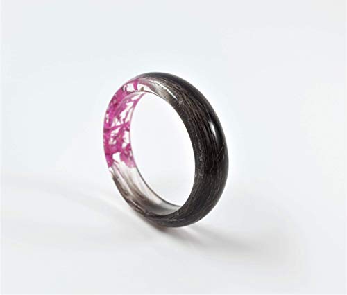 Lock of Hair Keepsake Ring with Pink Flowers Memorial Jewelry Mom Dad Nan Child Pet Loss Horse Custom Custom Resin Band