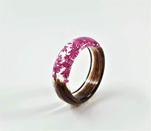 Lock of Hair Keepsake Ring with Pink Flowers Memorial Jewelry Mom Dad Nan Child Pet Loss Horse Custom Custom Resin Band