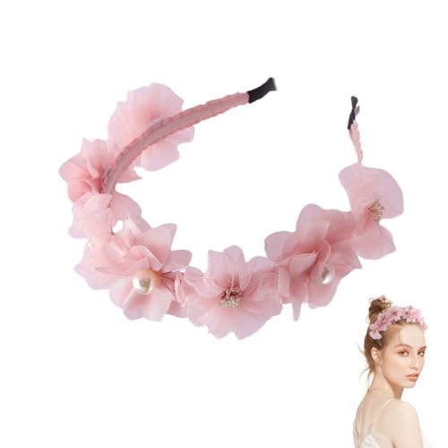 YAFIYGI Flower Headband for Girls Pink Rose Floral Head Band with Flowers Elegant Headbands with Pearls for Women Girl Wed...