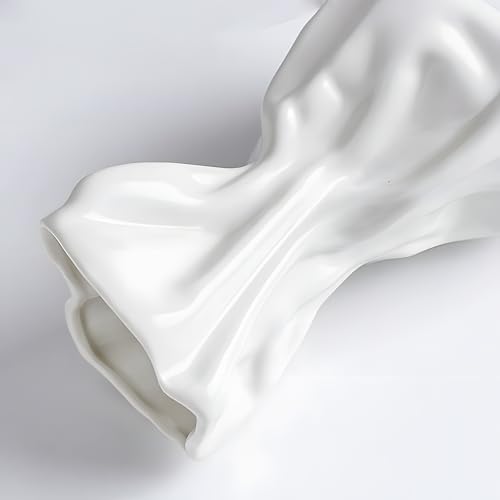 Paper Bag Vase for Flower, Unique Crinkle Design White Ceramic Vase, Flower Vase for Aesthetic Home Decor, Wedding Dinner ...