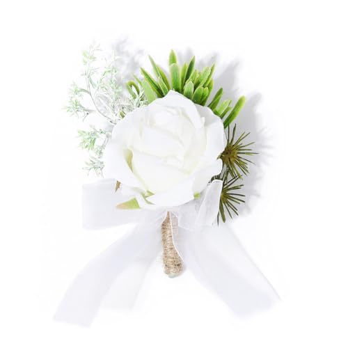 Latious Wedding Rose Boutonniere White Groom Flower Men's Boutineer Prom Buttonholes Party Suit Decor Anniversary Accessor...