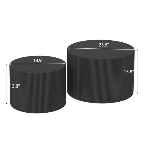 Furnivado Black Round Coffee Table Set of 2, Modern Wooden Nesting Coffee Tables for Living Room, No Assembly Required Cir...