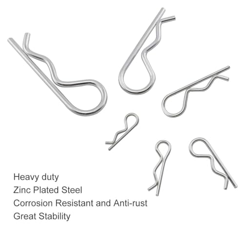 XBDZR 25 Pcs Cotter Pins, Cotter Pin Assortment Kit, Heavy Duty R Clips Hardware Pins, Zinc Plated Hairpins for Use On Hit...