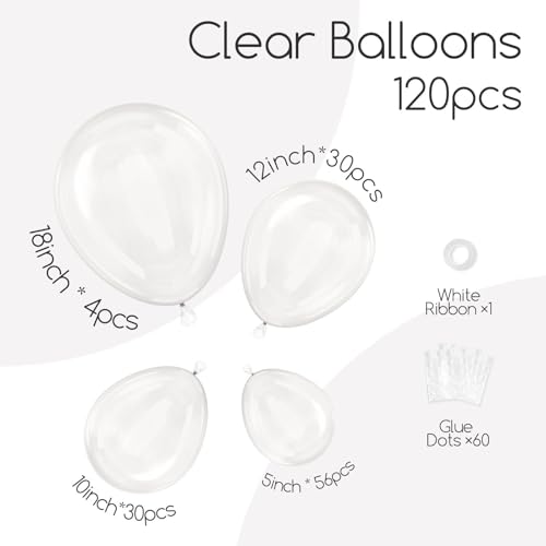 120pcs Clear Balloons, 18 12 10 5 inch Transparent Balloons Different Sizes Clear Balloon Garland for Baby Shower Wedding ...